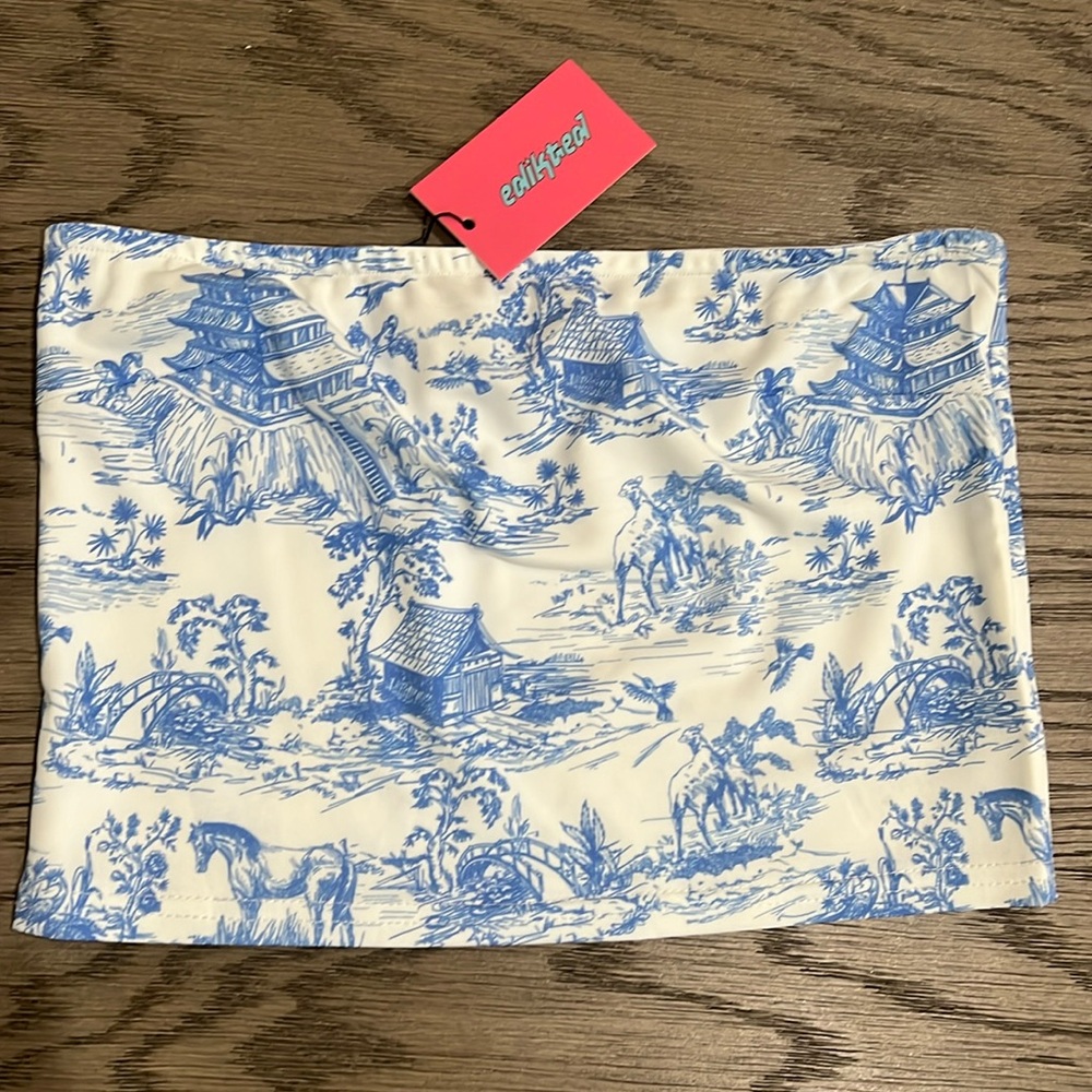 NWT Edikted tube top in blue and white medium